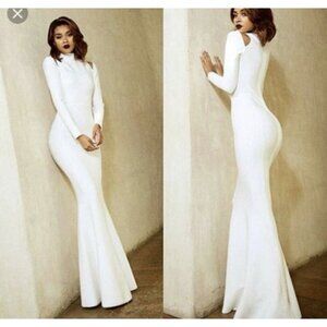 House of CB 'Arrosa' White Bandage Mock Neck Long Sleeve Maxi Dress Womens sz XS